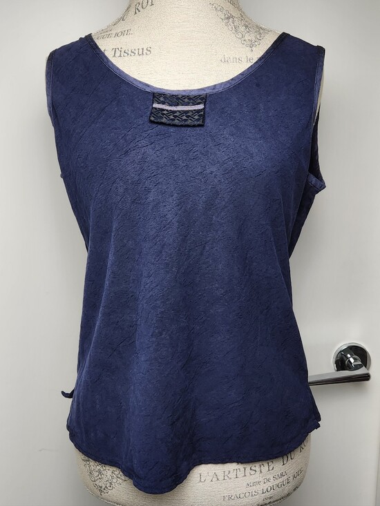 Vintage Tops - Sleeveless Navy Blue Blouse Top